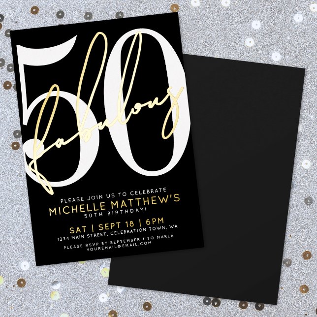 Fifty And Fabulous Modern 50th Birthday Party Gold (Fifty And Fabulous Modern 50th Birthday Party Gold Foil Invitation)