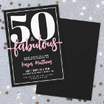 Fifty And Fabulous Modern 50th Birthday Party Invitation<br><div class="desc">Introducing a chic and stylish "50 and Fabulous" birthday party invitation, perfect for celebrating this milestone with flair. The sleek design features a bold black background with "50 and Fabulous" prominently displayed at the top in elegant bold serif and script calligraphy. The text throughout the invitation combines modern and script...</div>