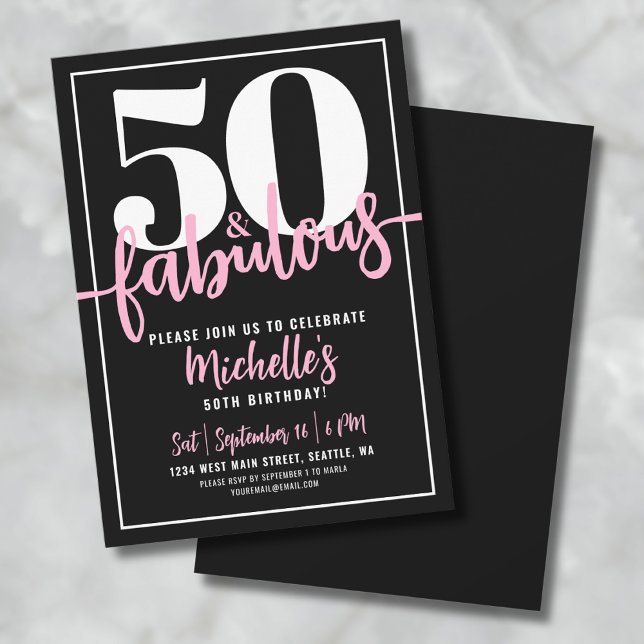 Fifty And Fabulous Modern 50th Birthday Party Invitation (Fifty And Fabulous 50th Birthday Party Invitation)
