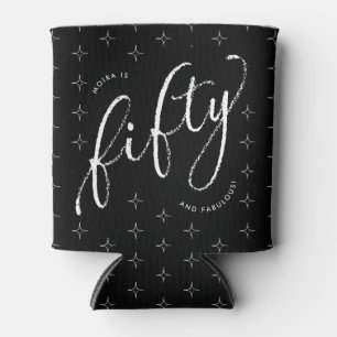 Fifty and Fabulous Modern Black 50th Birthday Can Cooler