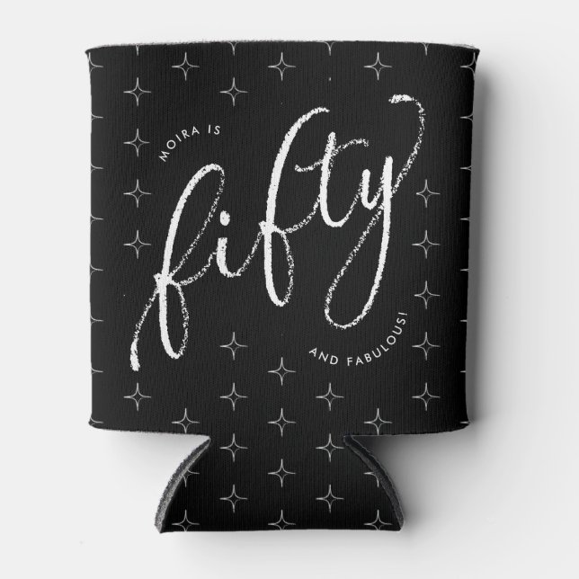 Fifty and Fabulous Modern Black 50th Birthday Can Cooler (Front)