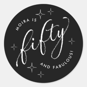 Fifty and Fabulous Modern Black 50th Birthday Classic Round Sticker