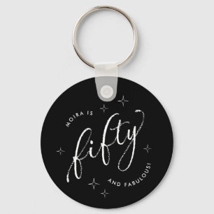 Fifty and Fabulous Modern Black 50th Birthday Key Ring
