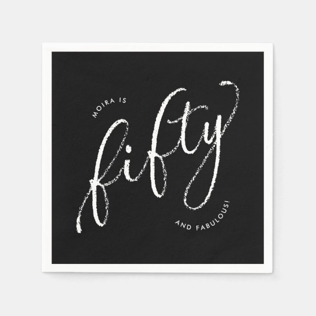 Fifty and Fabulous Modern Black 50th Birthday Napkin (Front)