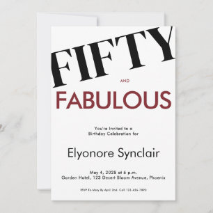 Fifty And Fabulous Modern Elegant 50th Birthday Invitation