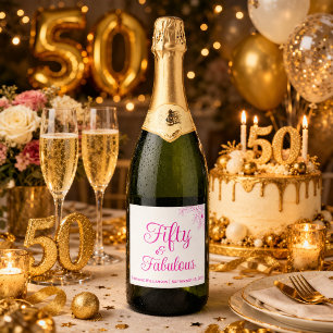 Fifty and Fabulous Modern Script Birthday Party Sparkling Wine Label