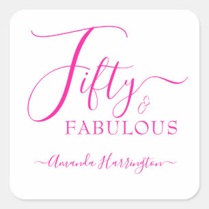 Fifty and Fabulous Name 50th Birthday Party Square Sticker