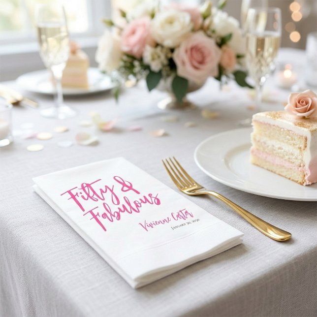 Fifty and Fabulous Name Date 50th Birthday Party Napkin (Fifty and Fabulous Name Date 50th Birthday Paper Napkin)