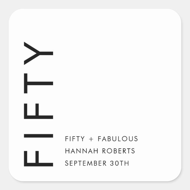 Fifty and Fabulous Name Date 50th Birthday Party Square Sticker (Front)