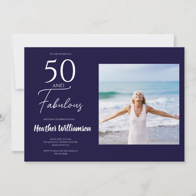 Fifty and Fabulous Photo 50th Birthday Party  Invi Invitation (Front)