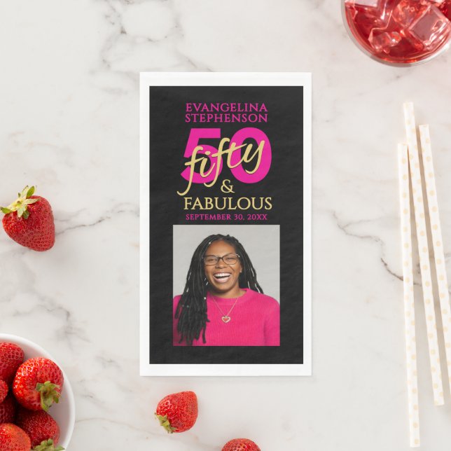 Fifty and Fabulous Photo 50th Birthday Party Napkin (Insitu)