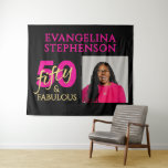 Fifty and Fabulous Photo 50th Birthday Tapestry<br><div class="desc">Bold stylish Fifty and Fabulous black and hot pink photo 50th birthday tapestry that you can personalize for your fiftieth birthday party celebrations. The words are set using bold gold and hot pink typography. Photo and name can be changed using the edit menu.</div>
