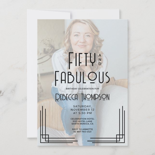 Fifty and Fabulous Photo Art Deco 50th Birthday Invitation (Front)