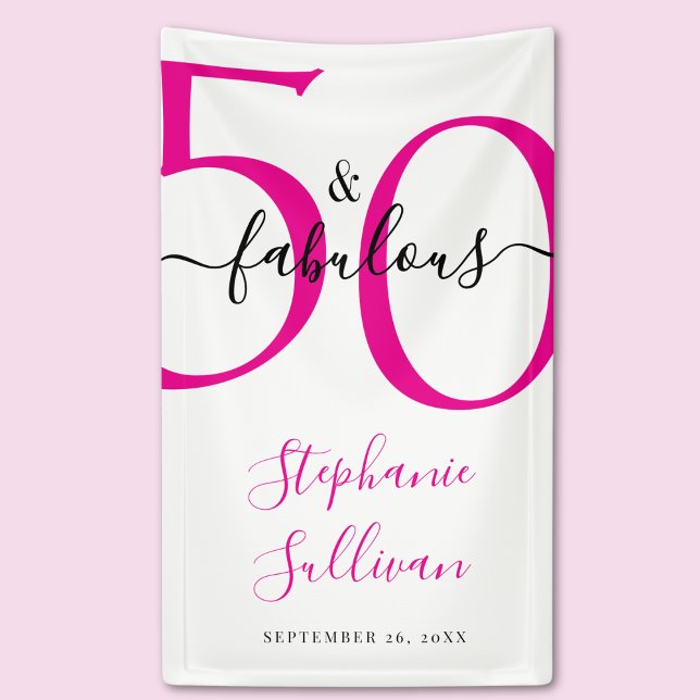 Fifty and Fabulous Pink 50th Birthday Party  Banner (Creator Uploaded)