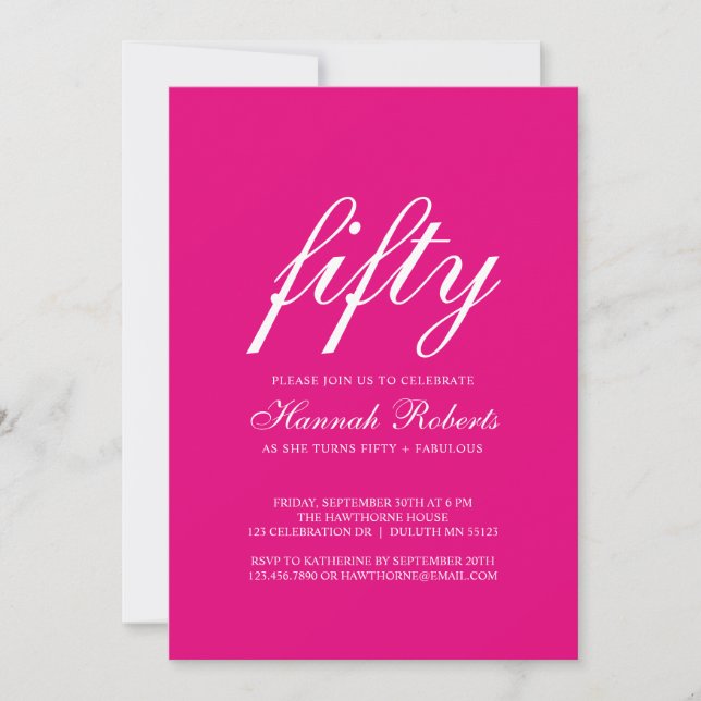 Fifty and Fabulous Pink 50th Birthday Party  Invitation (Front)