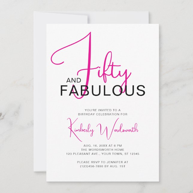 Fifty and Fabulous Pink 50th Birthday Party Invitation (Front)