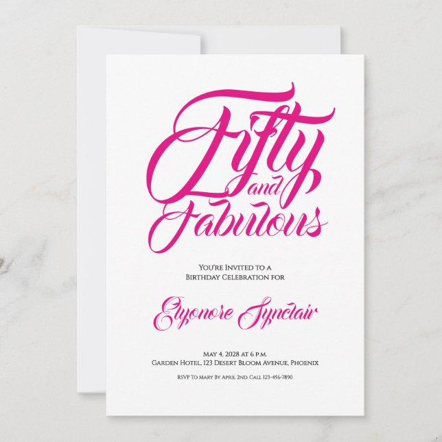 Fifty and Fabulous Pink 50th Birthday Party Invitation (Front)