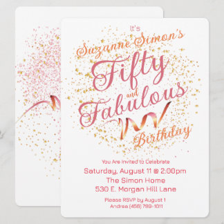Fifty and Fabulous Pink and Gold Sparkle  Invitation