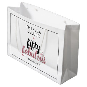 Fifty and Fabulous Pink Birthday Large Gift Bag