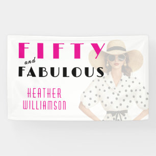 Fifty and Fabulous Pink Black 50th Birthday Banner