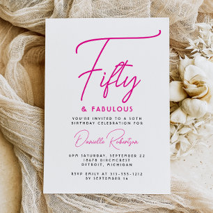 Fifty and Fabulous Pink Black 50th Birthday Party Invitation