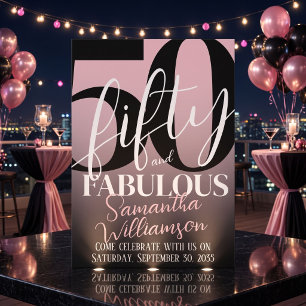 Fifty and Fabulous Pink Black 50th Birthday Party Invitation