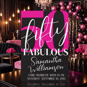 Fifty and Fabulous Pink Black 50th Birthday Party Invitation