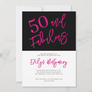 Fifty and Fabulous Pink Black 50th Birthday Party  Invitation