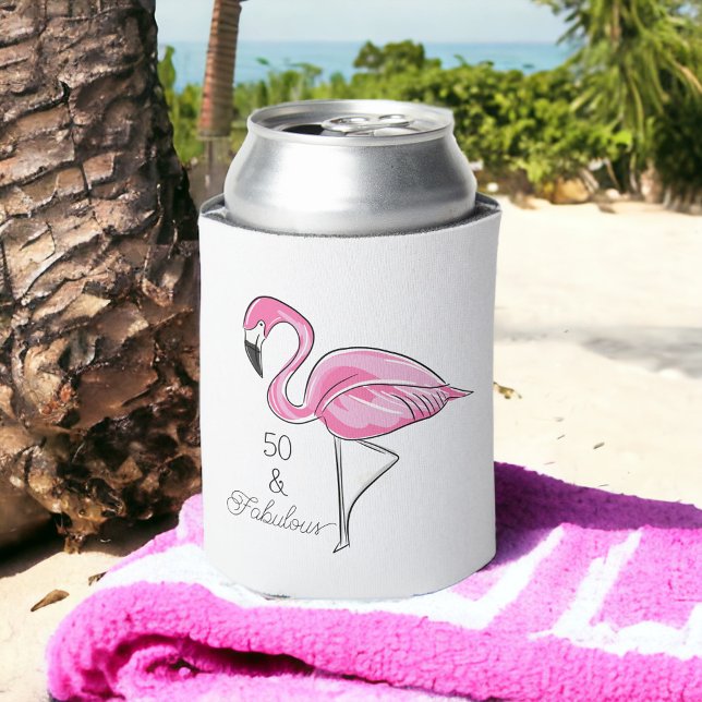 Fifty and Fabulous Pink Flamingo Can Coolers (Creator Uploaded)