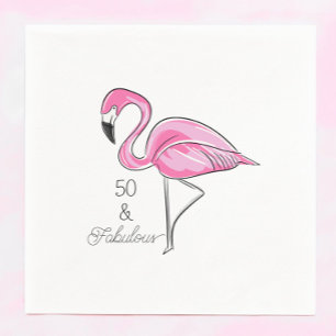 Fifty and Fabulous Pink Flamingo Napkin