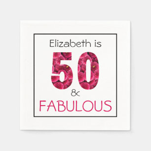 Fifty and Fabulous Pink Floral 50th Birthday  Napkin