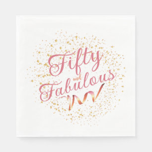 Fifty and Fabulous pink, gold sparkle Paper Plates Napkin