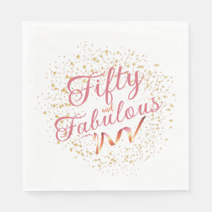 Fifty and Fabulous pink, gold sparkle Party Napkin