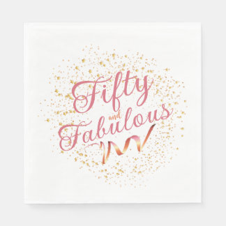 Fifty and Fabulous pink, gold sparkle Party Napkin