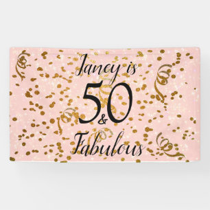 Fifty and Fabulous Pink with Gold confetti Banner