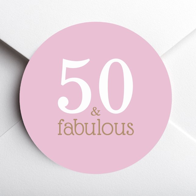 Fifty and Fabulous Purple Elegant Birthday Party Classic Round Sticker (Creator Uploaded)