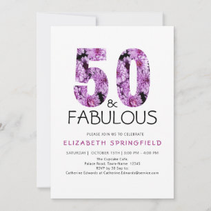 Fifty and Fabulous Purple Floral 50th Birthday  Invitation
