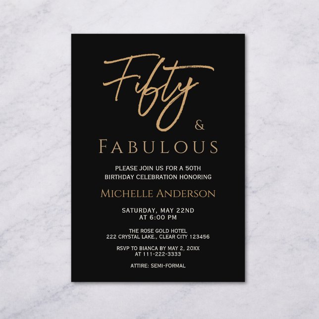 Fifty and Fabulous Rose Gold Elegance Invitation (Creator Uploaded)