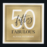 Fifty and Fabulous Script 50th Birthday Napkin<br><div class="desc">These 50 & Fabulous gold foil,  black and white 50th birthday party dinner napkins are perfect for your loved one who's turning fifty!  The fonts are trendy yet classic,  feminine and flowy.  They'll be fabulous on your bar,  counters and tables!</div>