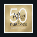 Fifty and Fabulous Script 50th Birthday Napkin<br><div class="desc">These 50 & Fabulous gold foil,  black and white 50th birthday party luncheon napkins are perfect for your loved one who's turning fifty!  The fonts are trendy yet classic,  feminine and flowy.  They'll be fabulous on your bar,  counters and tables!</div>