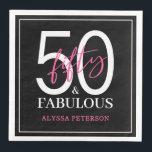 Fifty and Fabulous Script 50th Birthday Napkin<br><div class="desc">These 50 & Fabulous black white and hot pink 50th birthday party dinner napkins are perfect for your loved one who's turning fifty!  The fonts are trendy yet classic.  They'll be fabulous on your bar,  counters and tables!</div>