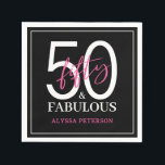 Fifty and Fabulous Script 50th Birthday Napkin<br><div class="desc">These 50 & Fabulous black white and hot pink 50th birthday party cocktail napkins are perfect for your loved one who's turning fifty!  The fonts are trendy yet classic.  They'll be fabulous on your bar,  counters and tables!</div>