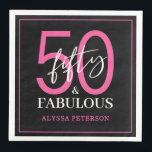 Fifty and Fabulous Script 50th Birthday Napkin<br><div class="desc">These 50 & Fabulous black white and hot pink 50th birthday party dinner napkins are perfect for your loved one who's turning fifty!  The fonts are trendy yet classic.  They'll be fabulous on your bar,  counters and tables!</div>