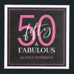 Fifty and Fabulous Script 50th Birthday Napkin<br><div class="desc">These 50 & Fabulous black white and hot pink 50th birthday party dinner napkins are perfect for your loved one who's turning fifty!  The fonts are trendy yet classic.  They'll be fabulous on your bar,  counters and tables!</div>