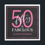Fifty and Fabulous Script 50th Birthday Napkin<br><div class="desc">These 50 & Fabulous black white and hot pink 50th birthday party luncheon napkins are perfect for your loved one who's turning fifty!  The fonts are trendy yet classic.  They'll be fabulous on your bar,  counters and tables!</div>