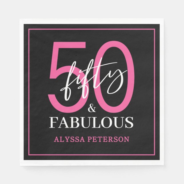 Fifty and Fabulous Script 50th Birthday Napkin (Front)