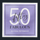 Fifty and Fabulous Script 50th Birthday Napkin<br><div class="desc">These 50 & Fabulous purple foil,  black and white 50th birthday party dinner napkins are perfect for your loved one who's turning fifty!  The fonts are trendy yet classic,  feminine and flowy.  They'll be fabulous on your bar,  counters and tables!</div>
