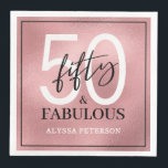 Fifty and Fabulous Script 50th Birthday Napkin<br><div class="desc">These 50 & Fabulous rose gold foil,  black and white 50th birthday party dinner napkins are perfect for your loved one who's turning fifty!  The fonts are trendy yet classic,  feminine and flowy.  They'll be fabulous on your bar,  counters and tables!</div>
