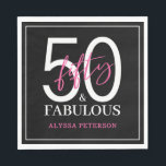 Fifty and Fabulous Script 50th Birthday Napkin<br><div class="desc">These 50 & Fabulous black white and hot pink 50th birthday party luncheon napkins are perfect for your loved one who's turning fifty!  The fonts are trendy yet classic.  They'll be fabulous on your bar,  counters and tables!</div>