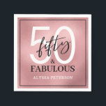 Fifty and Fabulous Script 50th Birthday Napkin<br><div class="desc">These 50 & Fabulous rose gold foil,  black and white 50th birthday party cocktail napkins are perfect for your loved one who's turning fifty!  The fonts are trendy yet classic,  feminine and flowy.  They'll be fabulous on your bar,  counters and tables!</div>